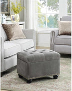 Convenience Concepts Designs4Comfort 5th Avenue Storage Ottoman 24" - Contemporary Foot Stool and Seat with Hinged Lid for Living Room, Dining Room, Office, Den, Gray Velvet