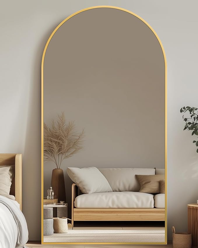 Suidia Arched Full Length Mirror, 81"x41" Floor Mirror Freestanding, Floor Standing Full Body Mirror with Stand for Bedroom, Hanging Leaning Mounted for Living Room Cloakroom, Gold