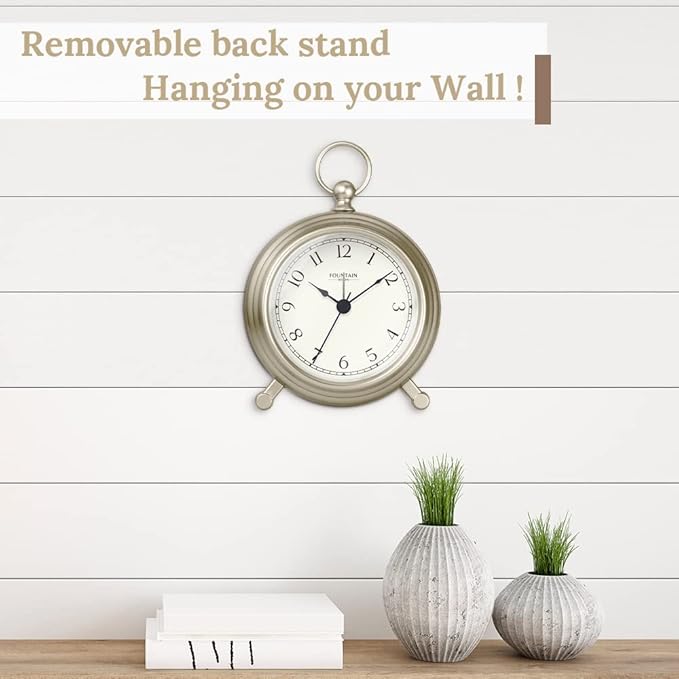 Jensen Pocket Watch Analog Alarm Clock for Bedroom,Silent Non Ticking,Desk & Shelf Mantel Clock for Living Room Decor,Morning Silver, 5.4"(H) x 4.5"(W)
