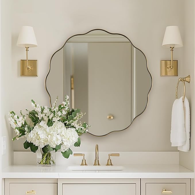 ANDY STAR Brushed Gold Round Wall Mirror 36 Inch, Brass Round Bathroom Mirrors for Over Sink, Anti-Rust Brass Circle Frame for Bathroom, Entryway