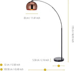 Teamson Home Arquer 66.93" Arc Floor Lamp for Living Rooms, Home Offices, Dining Rooms, Bedrooms with Faux Black Marble Base and Rose Gold Bell Shade