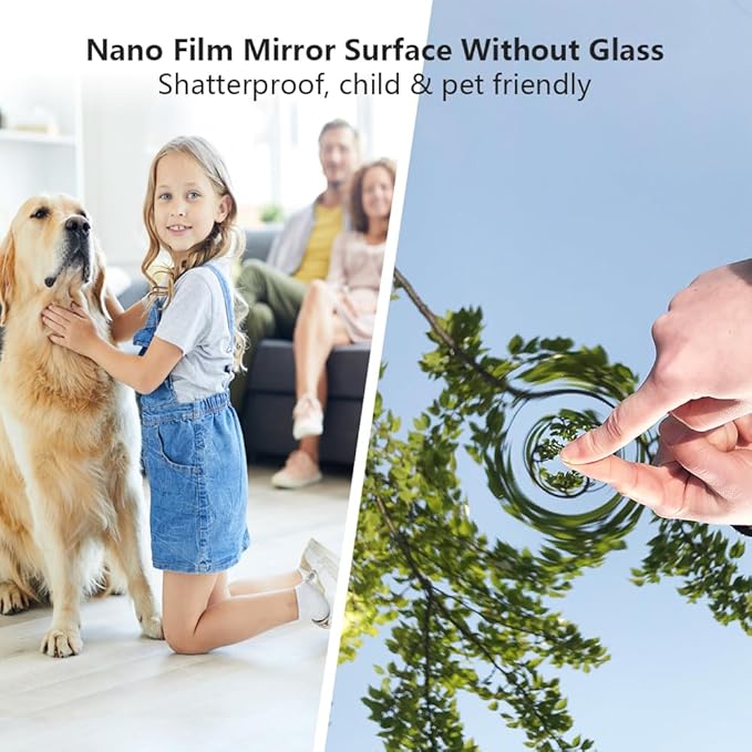 Full Length Mirror with Wheels, 79" x 44", Black, Nano Film Surface Without Glass, shatterproof, Safe, Lightweight, only 16lbs Easy to Move and Install, for Home Gym, Dance & Yoga Studios.