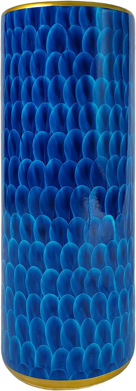 Luxurious Umbrella Stand Holder Umbrella Bucket Umbrella Rack Barrel Hand-Painted Feather Theme Porcelain Ceramic Floor Vase Entryway Porch Indoor 24" High Peacock Blue