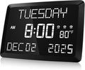 Raynic Digital Clock, 11.5" Large Display Calendar Clock with Day and Date, Indoor Temperature, Adjustable Brightness, Snooze,12/24H, DST for Home, Office, Elderly