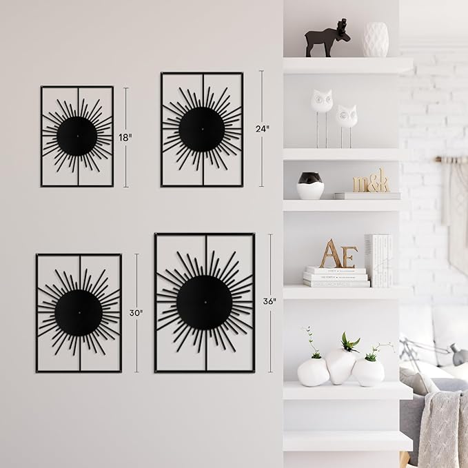 SIGNLEADER Metal Wall Art Decor Shining Sun Landscape Minimalist Modern Abstract Wall Sculpture Hangings Home Decoration for Living Room, Bedroom, Bathroom, Kitchen, Outdoor - 24" Black