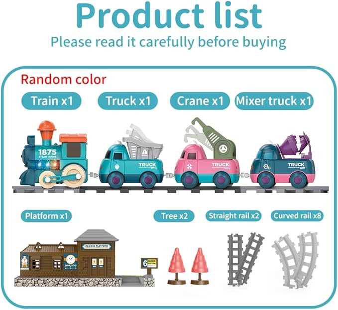 Kids Electric Train Toys with Tracks - Lighting & Music Trains for Boys Girls, Choo Choo Train，Magnetic Connection, Battery Operated, Birthday Gift for Boys Girls Age 4 5 6 7 8 (19052D-1)