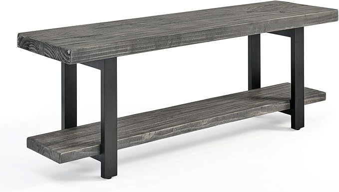 Pomona 2-Tier Entryway Bench with Storage Shelf – Solid Pine Wood Seat with Black Metal Frame – Rustic Industrial Shoe Bench for Hallway, Dining, or Living Room by Alaterre Furniture (Slate Gray)