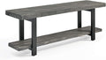 Pomona 2-Tier Entryway Bench with Storage Shelf – Solid Pine Wood Seat with Black Metal Frame – Rustic Industrial Shoe Bench for Hallway, Dining, or Living Room by Alaterre Furniture (Slate Gray)