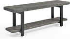 Pomona 2-Tier Entryway Bench with Storage Shelf – Solid Pine Wood Seat with Black Metal Frame – Rustic Industrial Shoe Bench for Hallway, Dining, or Living Room by Alaterre Furniture (Slate Gray)