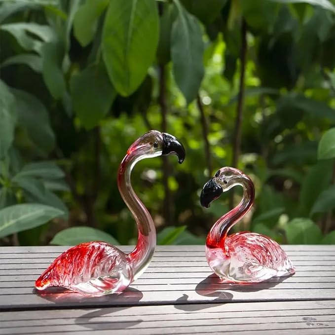 Hand Blown Glass Couple Flamingo Figurine Love Statue Pink Flamingo Decoration Ornament Handcraft Animal Collectible Home Decor Valentine's Day Gift for Her