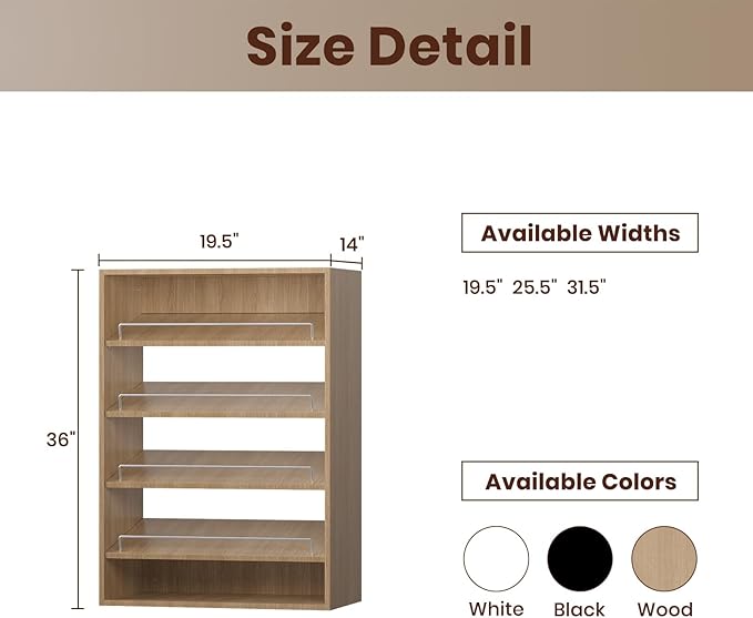 ROOMTEC 19.5" Shoe Shelf Short Tower Closet Unit, Modular Closet System with Shelf, Wardrobe Organizer for Bedroom or Walk-in Closet, Wall Mounted, Customizable Clothes Storage Unit, Wood