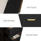 6 Wooden Drawer Dresser for Bedroom Storage, Modern Farmhouse Wood Chest of Drawers with Metal Handles, Wide Storage Cabinet for Closet, Living Room, or Entryway Black