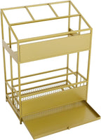Commercial Metal Umbrella Holder Umbrella Stand with Drip Tray Entrance Umbrella Organizer Large Capacity Umbrella Rack for Home, Office, Apartment, Hotel (Gold, 18.9 * 11 * 26in)