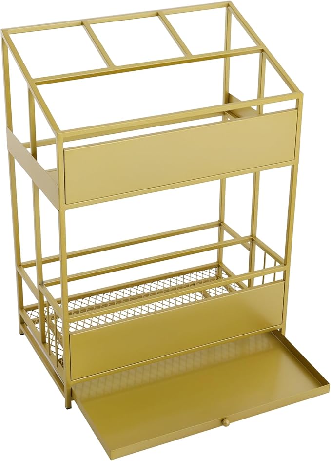 Commercial Metal Umbrella Holder Umbrella Stand with Drip Tray Entrance Umbrella Organizer Large Capacity Umbrella Rack for Home, Office, Apartment, Hotel (Gold, 18.9 * 11 * 26in)