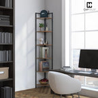 CAPHAUS 6 Tier Corner Shelf, 71.1-Inch Tall Corner Bookshelf, Corner Display Rack with Metal Frame, Round Corner Shelf Unit Rack, Tall Corner Stand for Bathroom, Living Room, Home, Office, Rustic Oak