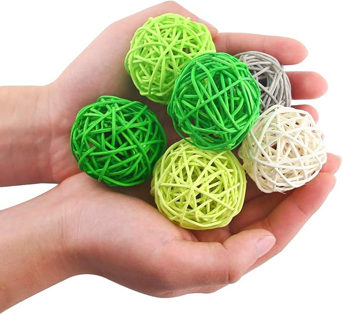 DomeStar 24PCS Green Decorative Balls for Bowl Centerpiece, 2 Inch Rattan Balls St. Patrick's Day Bowl Fillers Decor, Wicker Twig Orbs Spheres, Home Vase Table Decor