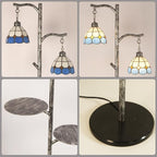 beaysyty Tiffany Style Stained Glass Retro Floor Lamp with Tray, Dimmable Floor Lamps, Custom Color Temperature Standing Lamp for Living Room and Bedroom, Painted Silver Gray