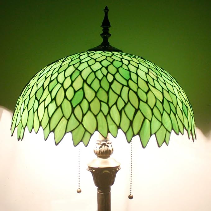 WERFACTORY Tiffany Floor Lamp Green Wisteria Stained Glass Standing Reading Light 16X16X64 Inches Antique Style Pole Corner Lamp Decor Bedroom Living Room Home Office S523 Series