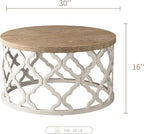 karlott Farmhouse Coffee Table, French Country Round Coffee Table, Coastal Coffee Tables with Distressed Top, Boho Center Table with Curved Motif Frame Base for Living Room, Dining Room, Bedroom