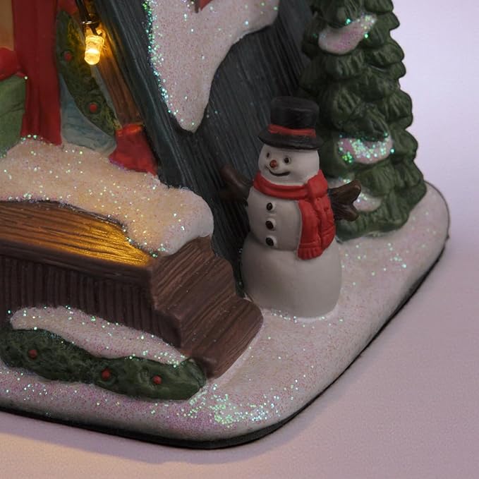 Country Log Cabin Porcelain Christmas Village with LED Lights