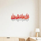 Metal Pine Tree Wall Art Decor Nature Home Decor Cedar Trees Metal Sign Wall Decorations for Living Room, Forest Decor, Nature Lover Gift (Black Red)
