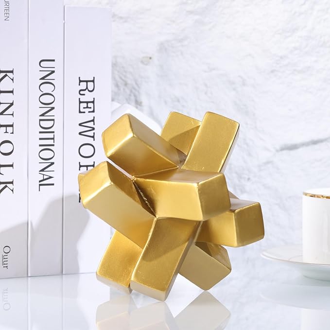 XMGZQ Gold Knot Statue for Coffee Table Decor,Modern Minimalist Geometric Knot Sculpture and Figurines,Abstract Art Line Decorative Ornaments Knick Knacks for Shelves,Bookcase,Console,Tabletop,Entry