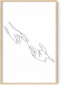 Minimalist Reaching Hands Wall Art Continuous Line Drawing Connection Symbol 24x36 Inch Oak Wood Beige Framed Aesthetic Modern Decor Print for Bedroom Living Room