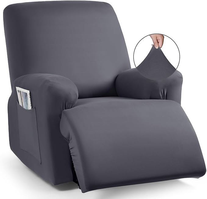 TAOCOCO Recliner Chair Covers 4-Pieces for Oversized Recliner, Stretch Recliner Slipcover for Large Recliners Washable Polyester Soft Fabric Furniture Protector (Oversized Recliner, Dark Gray)