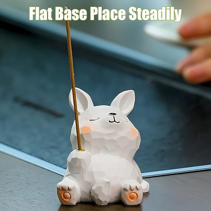 Lotus Rabbit Incense Holder Cute Animal Figurine Incense Burner Flower Stand Ash Catcher Creative Cartoon Resin Rabbit Statue for Home Room Decor Meditation Yoga Spa