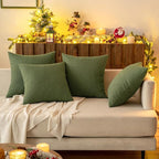 MIULEE Pack of 2 Decorative Outdoor Solid Waterproof Throw Pillow Covers Christmas Faux Linen Garden Farmhouse Cushion Cases for Patio Tent Balcony Couch Sofa 16x16 Inch Dark Green