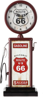 Lily's Home Old Fashioned Route 66 Gas Pump Mantle Clock, Silent-Non-Ticking with Quartz Movement, Makes an Ideal Gift for Antique Sign Collectors, Brown/Red (13 1/2" x 4 3/4")