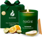 Natur IX Sunrise Scented Candles for Home | Pear,Citrus,YlangYlang | Natural Non Toxic Soy Candles with Essential Oils | 50h Long Burning