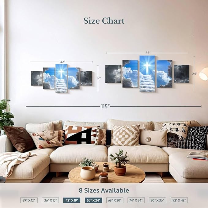 Elephant Stock Stairway To Jesus Christ Wall Art Multi Piece Canvas - 5 Panel Christian Pictures Decor - Digital Design Canvas Print - Christian Wall Decor - 42" X 19"