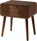 COSIEST Mid Century Modern Nightstand, MCM Vintage Bedside Table with Storage Drawer, Wood End Table for Bedroom, Living Room (Brown, Striped Pattern)