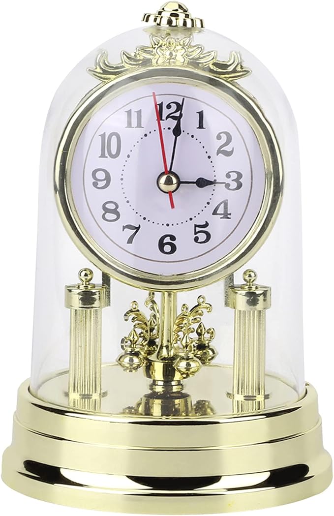 Desk Clock, Table Vintage Clock Small Silent Desk Clock Rustic Non Ticking Mantel Desktop Decorative with Dome Silent Elegant for Home Living Room Decor Office Countertop Bedroom Bedside Shelf