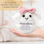 WASTIME Funny Knitted Wool Doll Toy with Positive Card - Creative Cute Mini Crochet Positive Potato Dolls Cheer Up Gift for Family Kids Friends Encouragement Decoration (C- Positive Bunny)