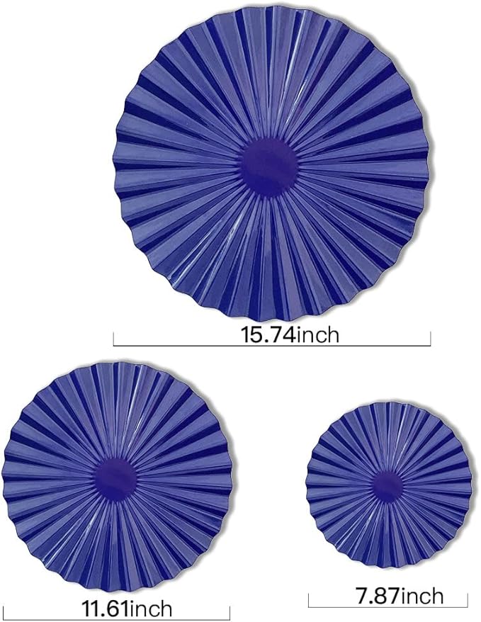 ITrixgan 7 Pieces Deep Blue Wall Art Round Metal Modern Accent Large Sunburst Hanging Decorations Above Bed TV for Home Office Bedroom Living Room