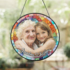 LOVELYPOD Personalized Grandma Stained Glass Sun Catcher, Photo Family Portrait Window Hanging Ornament, Custom Photo Gift, Grandma Gifts, for Mom, Christmas Ornament for Family