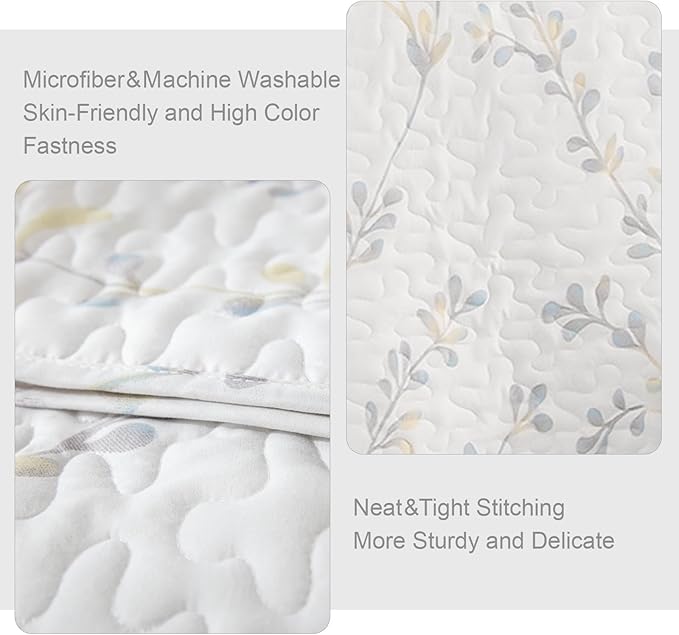 Exclusivo Mezcla Reversible Boho Quilts King Size, White Bedspreads Lightweight Coverlet All Season Flowers Quilt Bedding Set with Printed Floral Pattern (1 Quilt, 2 Pillow Shams)