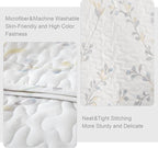 Exclusivo Mezcla Reversible Boho Quilts Queen Size, White Bedspreads Lightweight Coverlet All Season Flowers Quilt Bedding Set with Printed Floral Pattern (1 Quilt, 2 Pillow Shams)