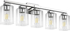 BesLowe 5-Light Bathroom Light Fixtures, Modern Chrome Bathroom Vanity Light, Bathroom Lighting Fixtures Over Mirror, Nickel Bathrom Wall Lamp, Wall Lights for Living Room Bedroom Hallway