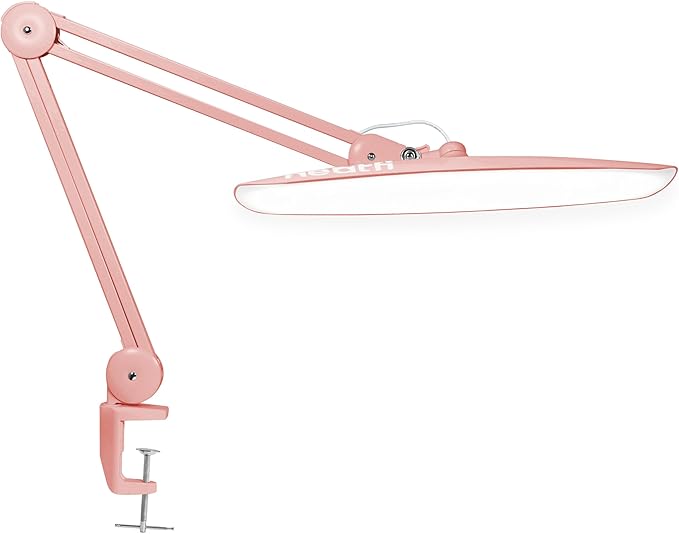 Neatfi XL Nail Desk Lamp with Clamp, 2200 Lumens, 20-Inch Wide Head, Dimmable 4 Levels, 6500K, LED Task Light for Manicure Table, Crafts, Workbench, Office (Non-CCT, Rose Gold)