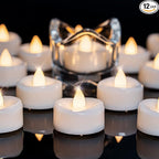 Flameless Candles, 12-Pack Tea Lights Candles Battery Operated Bulk, Flameless Tealight Candles, Realistic Tea Lights for Halloween Christmas Wedding Table Decor, 1.5'' D X 1.25'' H
