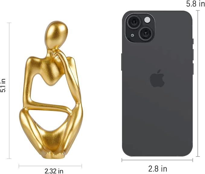 Sandstone Resin Thinker Style Abstract Sculpture Statue Collectible Figurines Home Office Bookshelf Desktop Decor (Small Gold, Right)