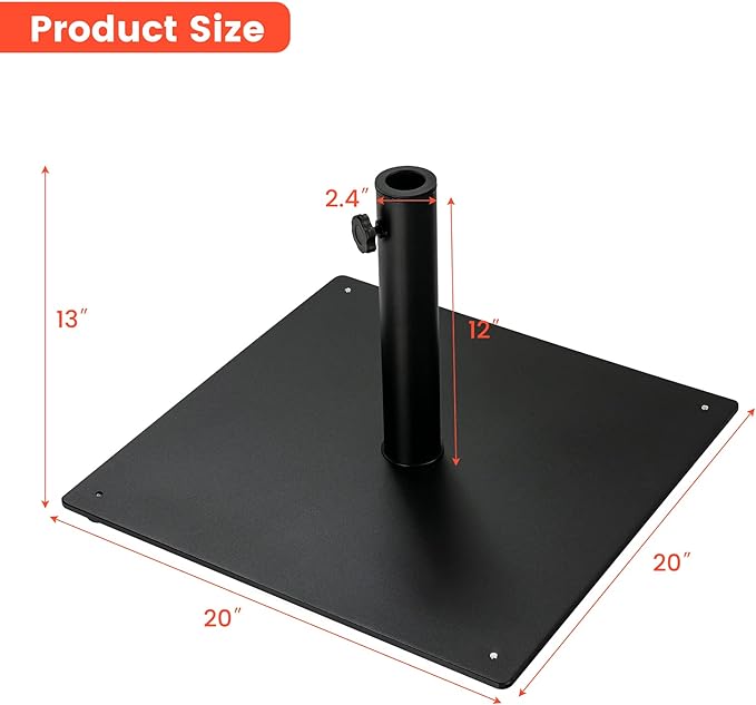 Giantex Square Umbrella Base, 36 LBS Steel Heavy Duty Patio Market Umbrella Stand with 2 Adapters, 20 Inch Outdoor Plate Stand with Adjustable Foot, Suitable for Backyard, Deck, Poolside, Patio