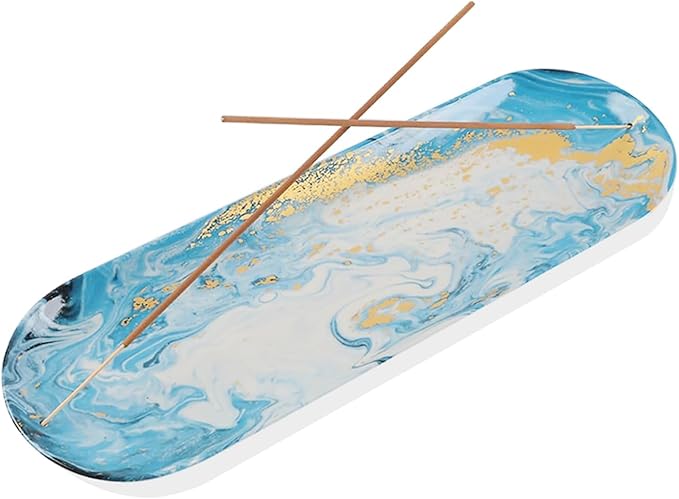 CEREMONY Incense Holder for Sticks, Ceramic Incense Burner with 60 Incense Sticks for Sage Palo Santo, Heat-Resistant Insence-Stick Holder for Backflow Incense Cones Meditation Yoga Spa Room Decor