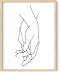 Holding Hands Wall Art Interlocking Fingers Connection Continuous Line Drawing 11x14 Inch Oak Wood Beige Framed Modern Minimalist Unity Print for Bedroom