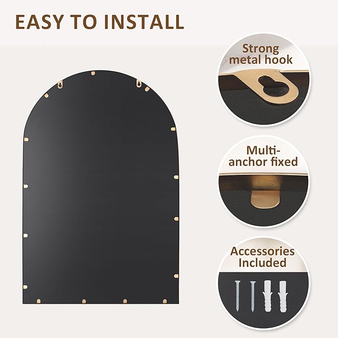 Antique Gold Arched Wall Mirror 20"x30", Ornate Beaded Metal Frame Bathroom Mirror, Vintage Decorative Wall Mirror for Bedroom, Living Room, Entryway, or Vanity Décor