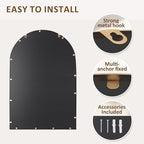 Antique Gold 24"x36" Arched Wall Mirror with Metal Beaded Frame - Decorative Accent Wall Mirror for Bathroom, Bedroom, Living Room, Entryway