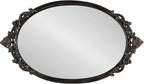 Kate and Laurel Arendahl Vintage Oval Mirrored Decorative Tray; 17 x 10; Antique Black; Traditional Ottoman Tray for Living Room Home Decor with Ornate Detailing